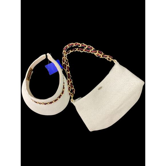 VTG SCALA Purse & Visor Set Women’s One Size Gold Chain Zip Up Purse Cream Color - Picture 2 of 9